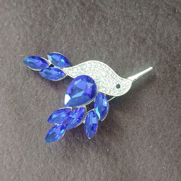 Blue Rhinestone Hummingbird Brooch - Picture 3 of 3